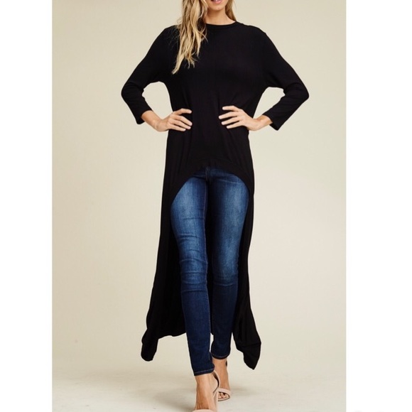SMALL LEFT 💎 BLACK HIGH LOW TUNIC TOP - Picture 2 of 3